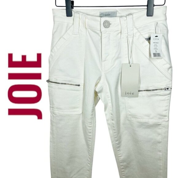NWT JOIE Park Skinny Ankle Zipper Moto Jeans Pants Porcelain White, Size 24 - Picture 3 of 14